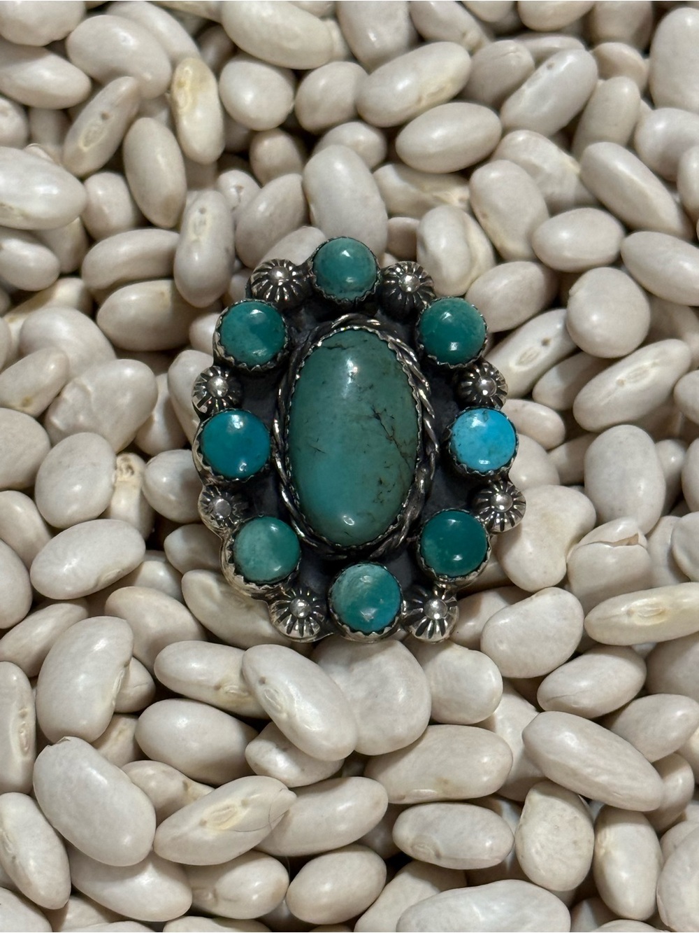 Brand new Navajo handmade Robert Shakey turquoise Cluster Ring adjustable - Picture 2 of 6